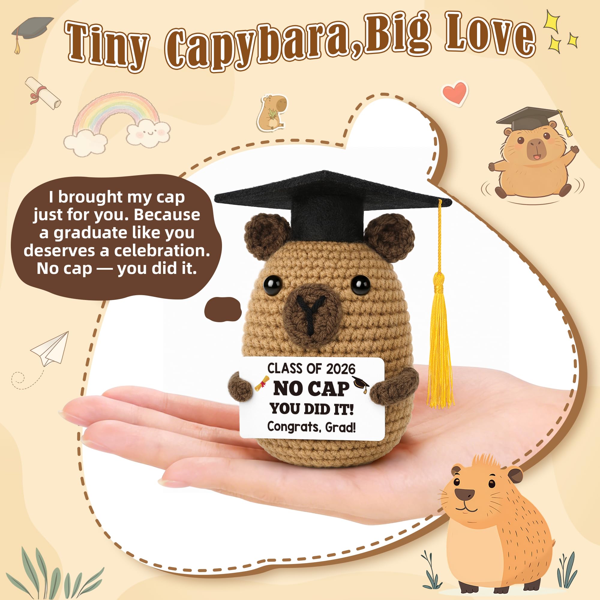 Graduation Gift for Him Her 2026 College Graduation Gifts for Women Men Boys Girls Graduates Gift for Kindergarten Preschool High School Masters Degree Grad Gift Handmade Crochet Graduation Capybara - Dealqueen