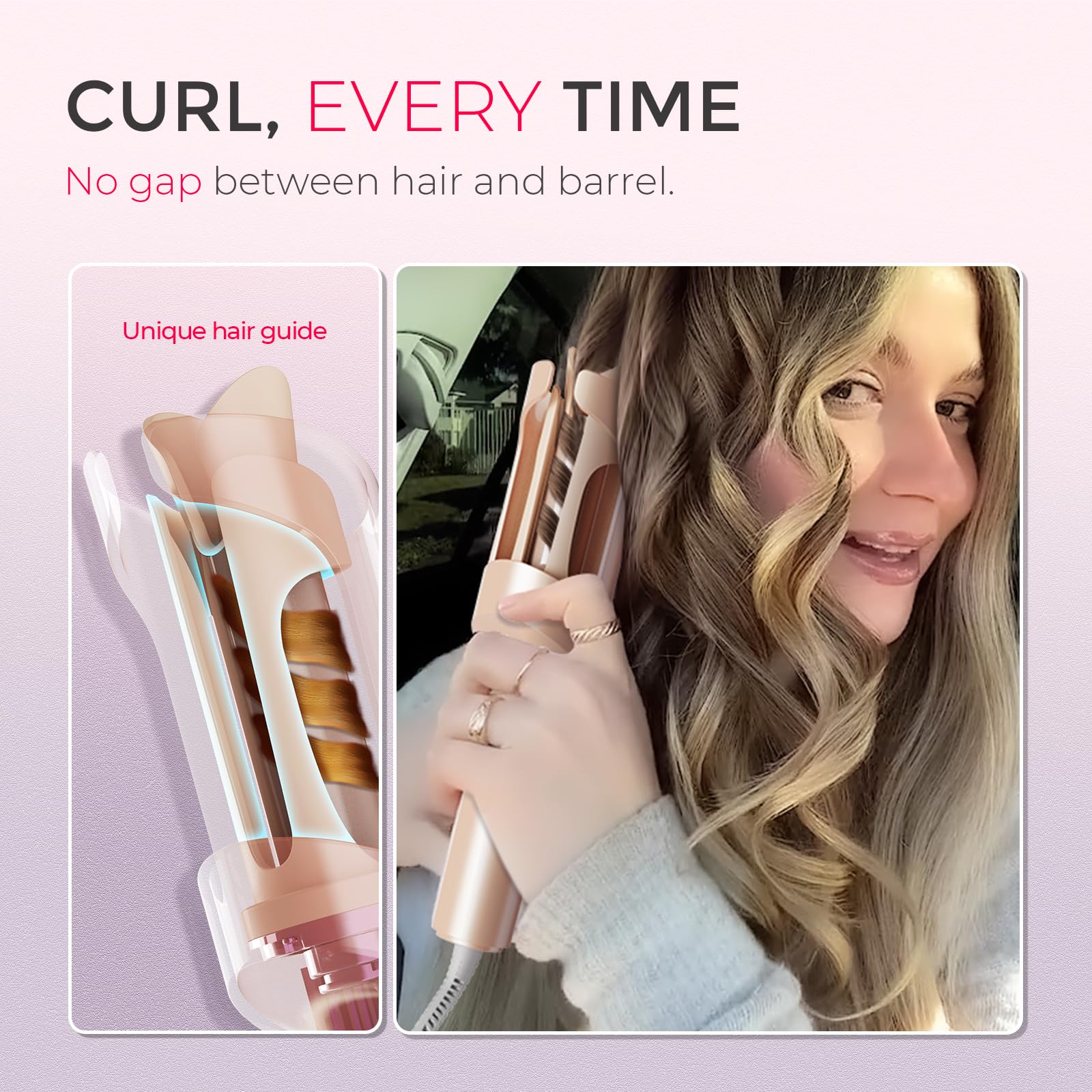 TYMO Automatic Rotating Curling Iron - TYMO CURLPRO Beach Waves Curling Wand, Portable Hair Curler, 500 Million Ionic, Dual Voltage & Lightweight for Travel, Ceramic Coating, 1 Inch, Metallic Gray - Dealqueen