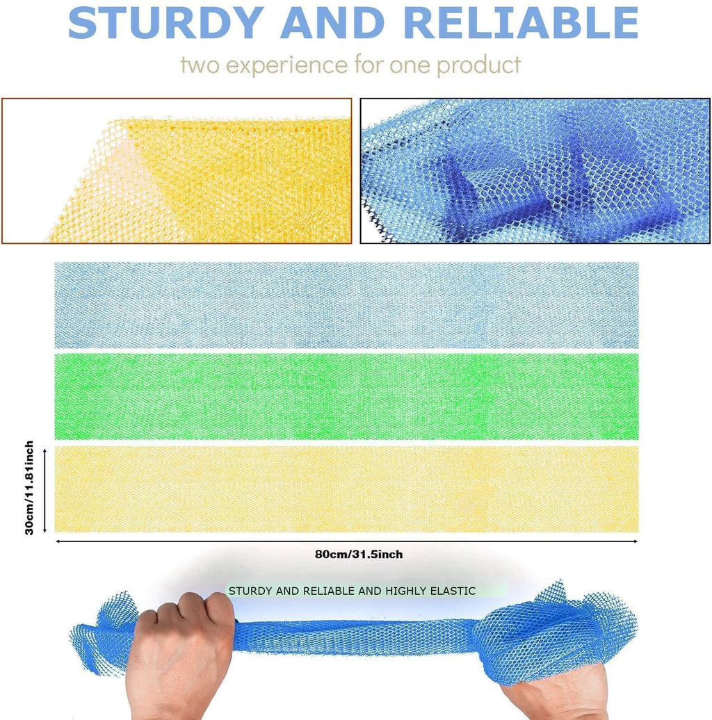 UJFQBH 3 Pieces African Bath Sponge African Net Long Net Bath Sponge Exfoliating Shower Body Scrubber Back Scrubber Skin Smoother,Great for Daily Use (Pink,Yellow,Purple) - Dealqueen