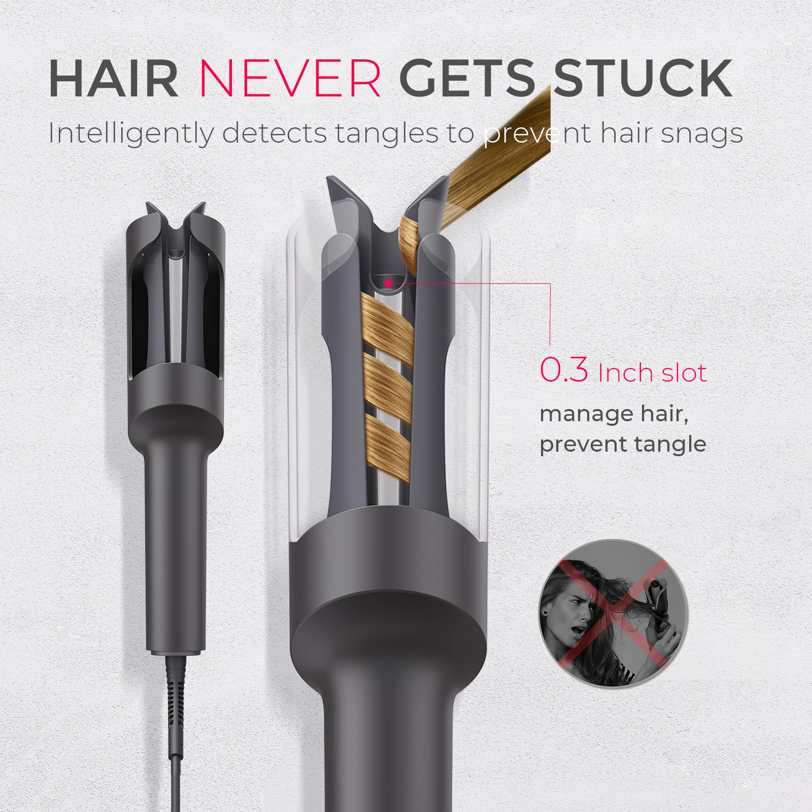 TYMO Automatic Rotating Curling Iron - TYMO CURLPRO Beach Waves Curling Wand, Portable Hair Curler, 500 Million Ionic, Dual Voltage & Lightweight for Travel, Ceramic Coating, 1 Inch, Metallic Gray - Dealqueen