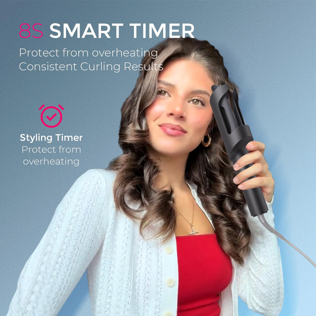 TYMO Automatic Rotating Curling Iron - TYMO CURLPRO Beach Waves Curling Wand, Portable Hair Curler, 500 Million Ionic, Dual Voltage & Lightweight for Travel, Ceramic Coating, 1 Inch, Metallic Gray - Dealqueen