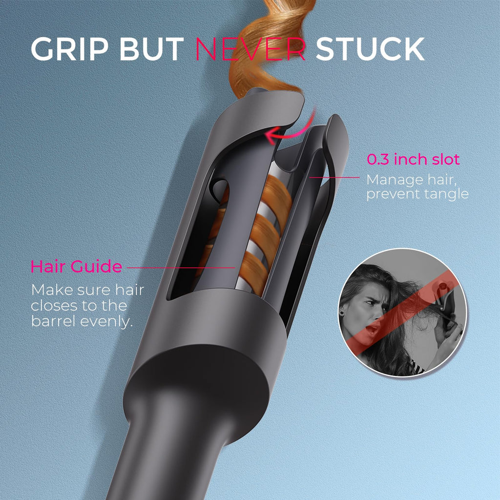 TYMO Automatic Rotating Curling Iron - TYMO CURLPRO Beach Waves Curling Wand, Portable Hair Curler, 500 Million Ionic, Dual Voltage & Lightweight for Travel, Ceramic Coating, 1 Inch, Metallic Gray - Dealqueen