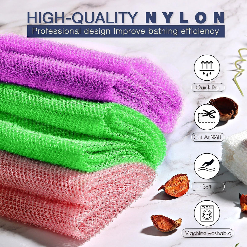 UJFQBH 3 Pieces African Bath Sponge African Net Long Net Bath Sponge Exfoliating Shower Body Scrubber Back Scrubber Skin Smoother,Great for Daily Use (Pink,Yellow,Purple) - Dealqueen