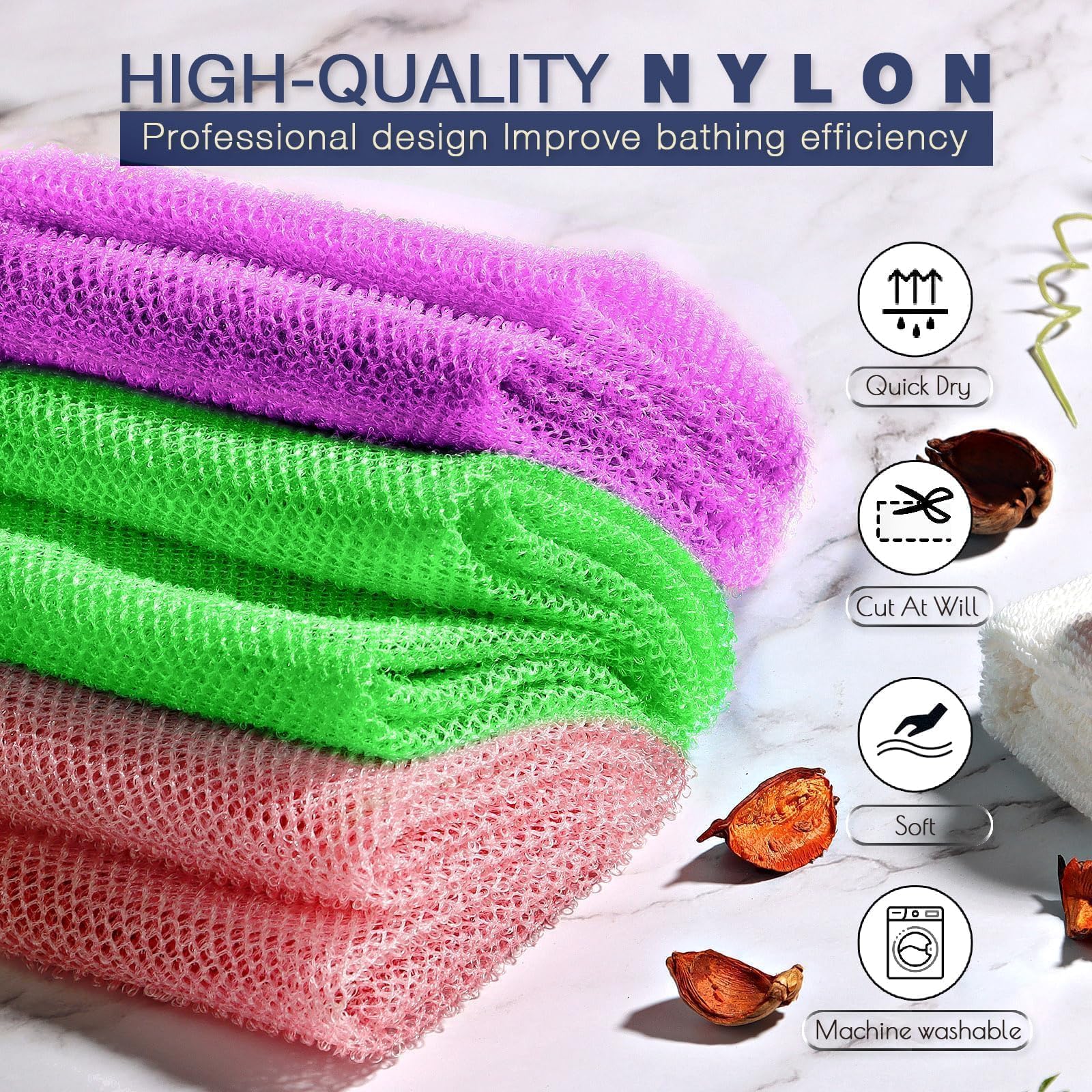 UJFQBH 3 Pieces African Bath Sponge African Net Long Net Bath Sponge Exfoliating Shower Body Scrubber Back Scrubber Skin Smoother,Great for Daily Use (Pink,Yellow,Purple) - Dealqueen